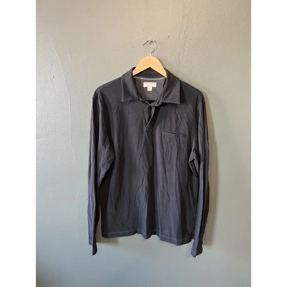 Banana Republic Mens Black Long Sleeve Polo Single Pocket Shirt Size Large